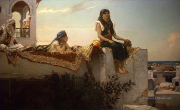 Soirée sur la terrasse Jean Joseph Benjamin orientaliste constant Peinture à l'huile